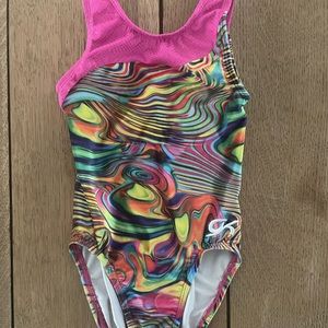 GK child’s medium leotard - velvet soft fabric - swirly and bright